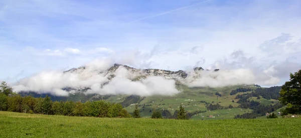 Panoramic View Matterstock Mountain Morning Mist Walen Lake Region Switzerland — Stock Photo, Image