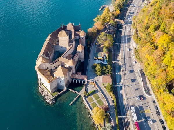 Veytaux Suíça Novembro 2018 Vista Panorâmica Aérea Chateau Chillon Lago — Fotografia de Stock