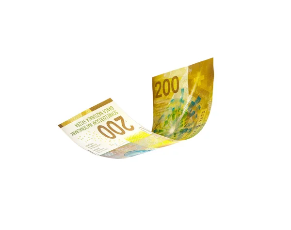 Latające Szwajcarskie Pieniądze Franki Szwajcarskie Uwaga Białym Tle Ścieżką Przycinającą — Zdjęcie stockowe