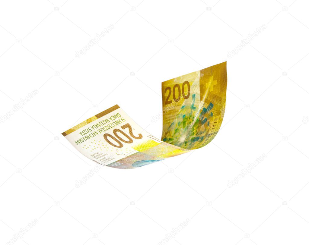 Flying Swiss money - Swiss francs note isolated with clipping path