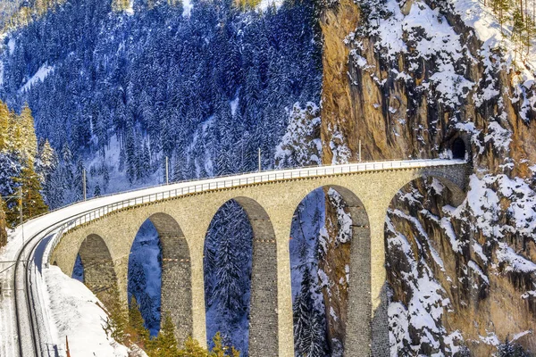 Landwasser Viaduct Que Uma Maravilha Engenharia Ferroviária Montanha Suíça 1901 — Fotografia de Stock