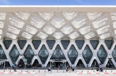 Marakeş, Fas - 27 Şubat 2019: Giriş Marakeş Menara Havalanı gidiş için. Marrakesh Fas en popüler turistik yer.