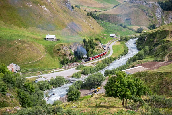 Realp Furka Julio 2018 Tren Vapor Época Que Atraviesa Valle —  Fotos de Stock