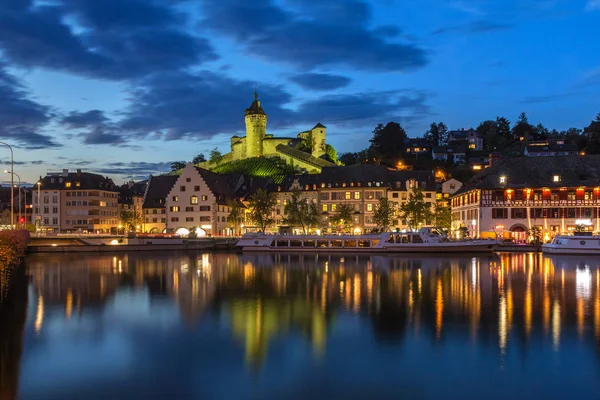 Schaffhausen Sviçre Eylül 2017 Alacakaranlıkta Orta Çağ Kalesi Munot Schaffhausen — Stok fotoğraf