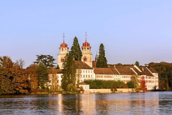 Monastero Rheinau Tramonto Dorato Paesaggio Tempo — Foto Stock