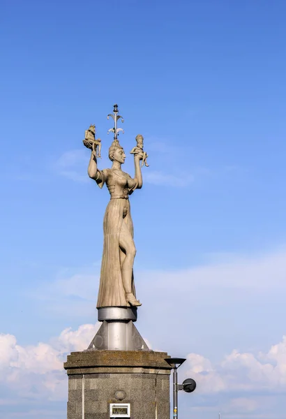 Статуя Мбаппе Входа Гавань Города Констанца Боденском Озере — стоковое фото