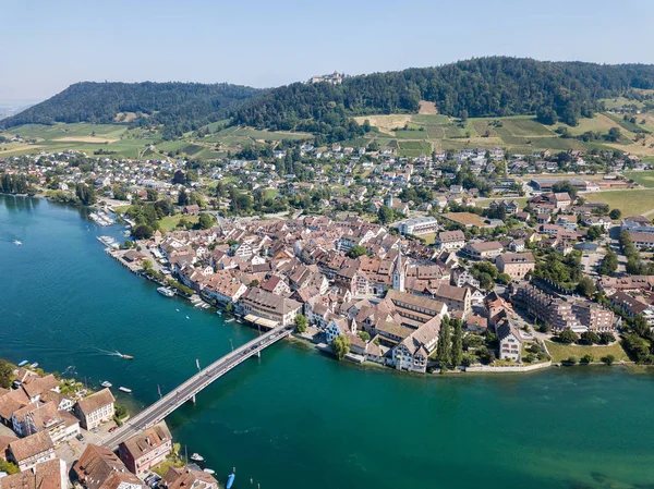 Luftbild Der Schweizer Altstadt Stein Rhein Ein Berühmtes Touristenziel Der — Stockfoto