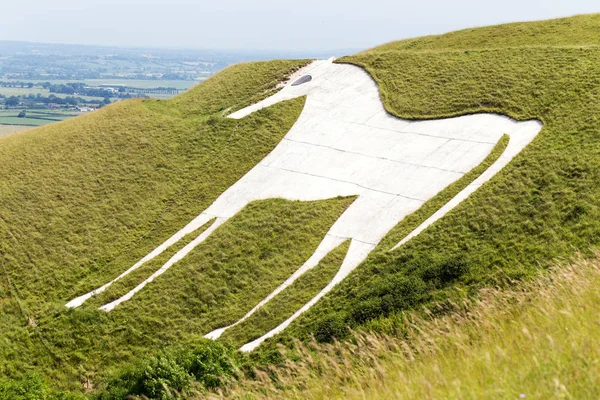 White Horse Wzgórzu Wiltshire Anglia Który Został Wyrzeźbiony Kreda Zielonych — Zdjęcie stockowe