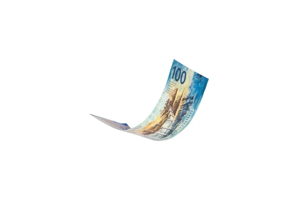 Flygande Schweiziska Pengar Det Nya Numret Tio Francs Isolerad Med — Stockfoto