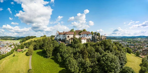 Aeiral Drone Panorama Obraz Hradu Lenzburg Postavený Století Canton Aargau — Stock fotografie