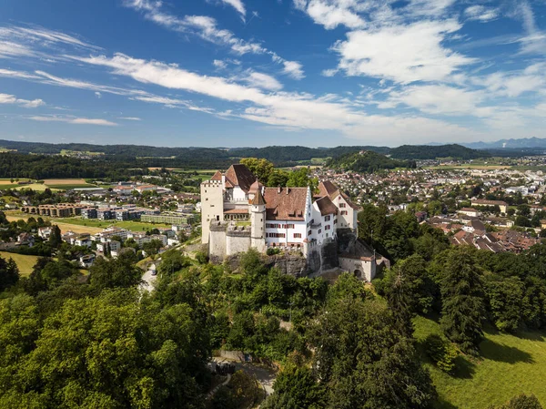 Lenzburg Kalesinin Hava Aracı Görüntüsü Yüzyılda Sviçre Nin Canton Aargau — Stok fotoğraf