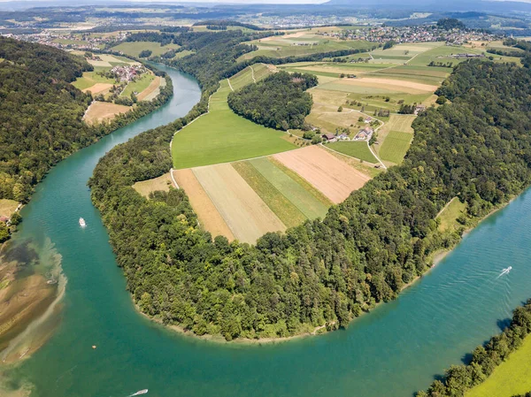 Citra Drone Udara Dari Sinuositas Rhine Atau Loop Toesegg Canton — Stok Foto