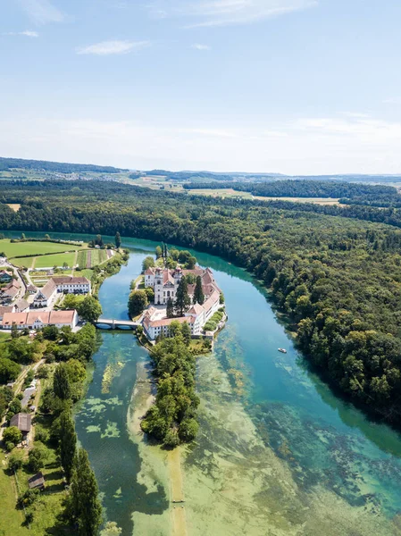 Vista Aérea Por Dron Sobre Islote Abadía Rheinau Río Rin —  Fotos de Stock