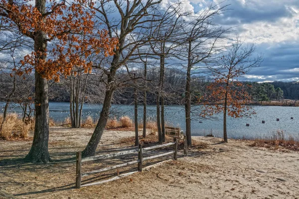 Zandige Kustlijn Van Hook Creek Lake Cheesquake State Park New — Stockfoto