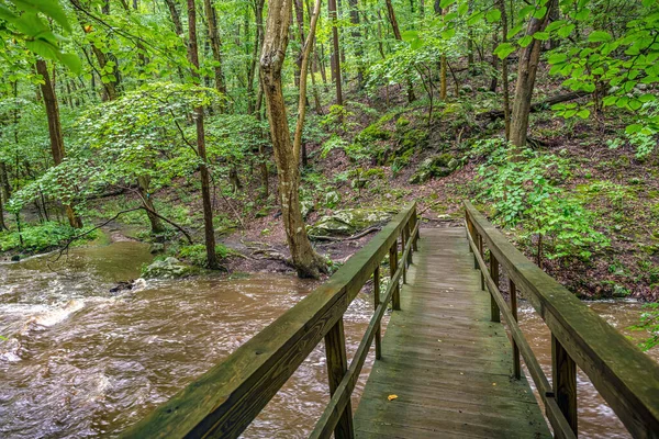 Wooden Footbridge Roaring Rocks Stream Warren County New Jersey — Stock Photo, Image