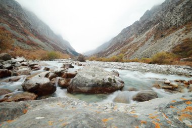 Arka planda dağ olan bir şelale.
