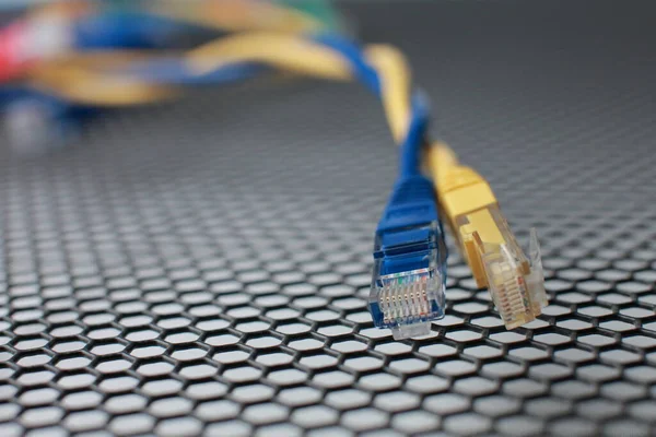 Καλώδια Δικτύου Ethernet Διακόπτης Δικτύου Καλώδια Σύνδεσης Οπτικών Και Ethernet — Φωτογραφία Αρχείου