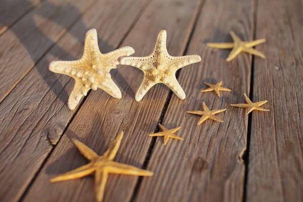 Starfish Wooden Pier Poured Wooden Deck Summer Vacation Concept Holidays — Stock Photo, Image