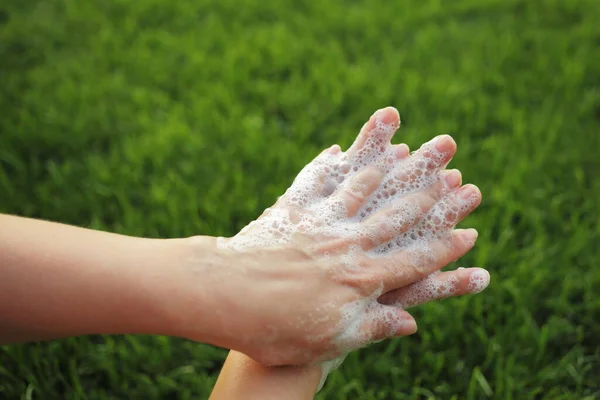 Laver Les Mains Frottant Avec Savon Pour Prévenir Virus Couronne — Photo