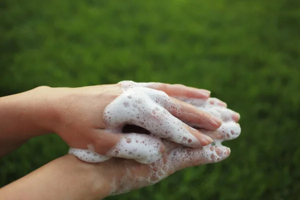 Laver Les Mains Frottant Avec Savon Pour Prévenir Virus Couronne — Photo