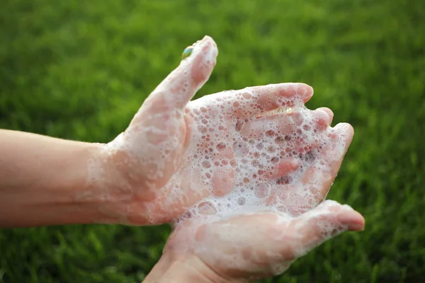 Laver Les Mains Frottant Avec Savon Pour Prévenir Virus Couronne — Photo