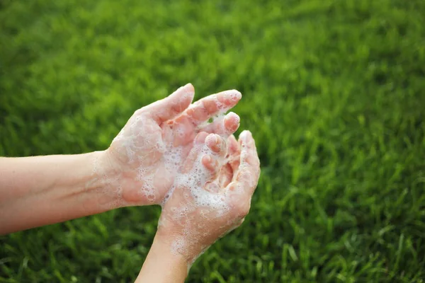 Laver Les Mains Frottant Avec Savon Pour Prévenir Virus Couronne — Photo