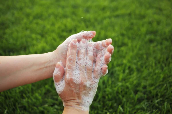 Laver Les Mains Frottant Avec Savon Pour Prévenir Virus Couronne — Photo