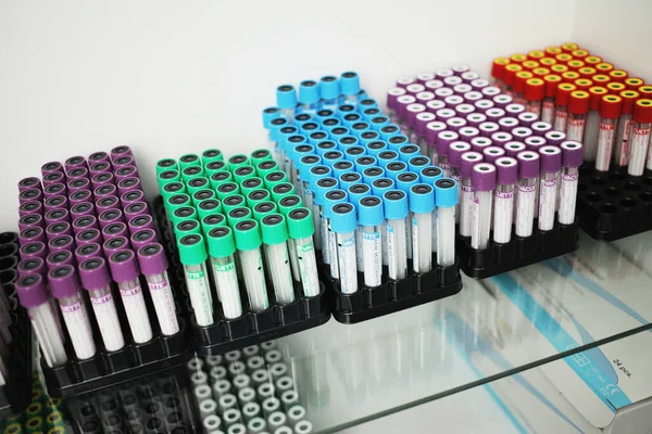 Medical Test Tubes Colored Caps Various Tests Blood Other Liquids — Stock Photo, Image