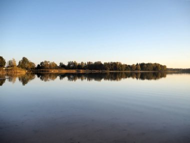 Ağaçlar ve gökyüzünü yansıtan Gölü sayfası