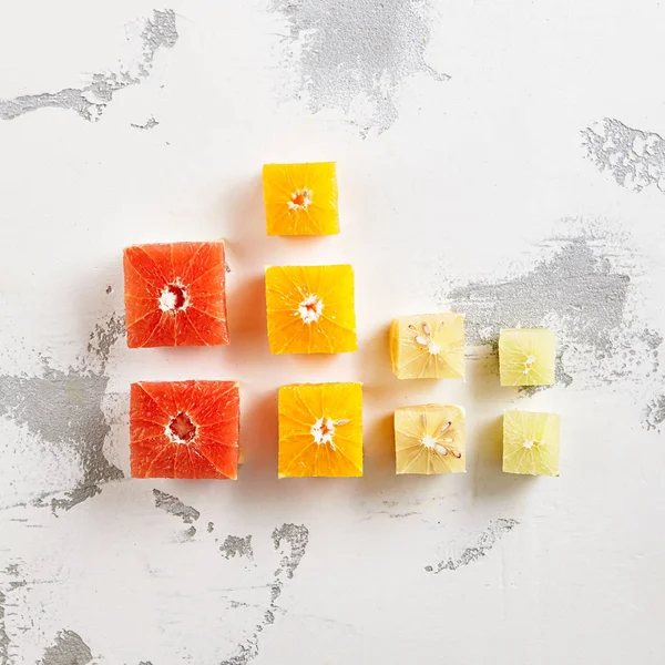 Fresh Citrus Fruits Cube Slice Orange Grapeftuit Lime Creative Summer — Stock Photo, Image