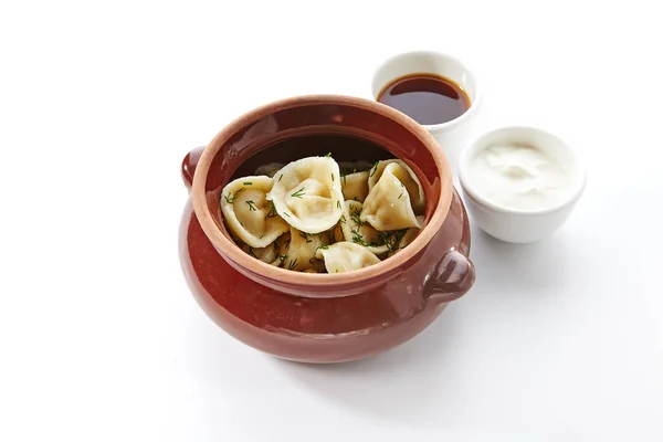 Bolinhos Com Carne Picada Também Conhecido Como Pelmeni Gyoza Dim — Fotografia de Stock