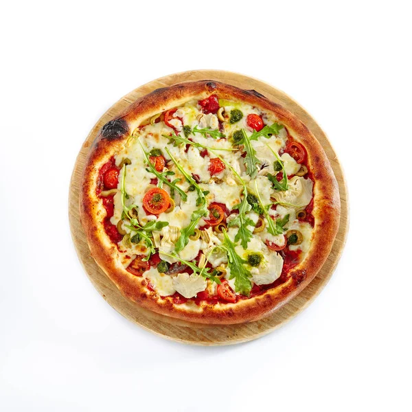 Pizza Marinara Anchovy Tomatoes Garlic Olive Oil Oregano Isolated White — Stock Photo, Image