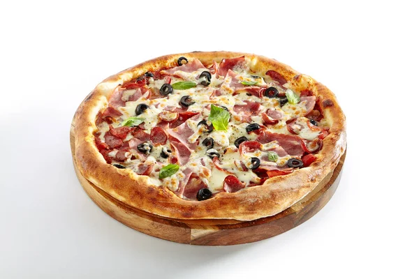 Miscela Carne Pizza Con Prosciutto Parma Salsicce Shish Kebab Bacon — Foto Stock