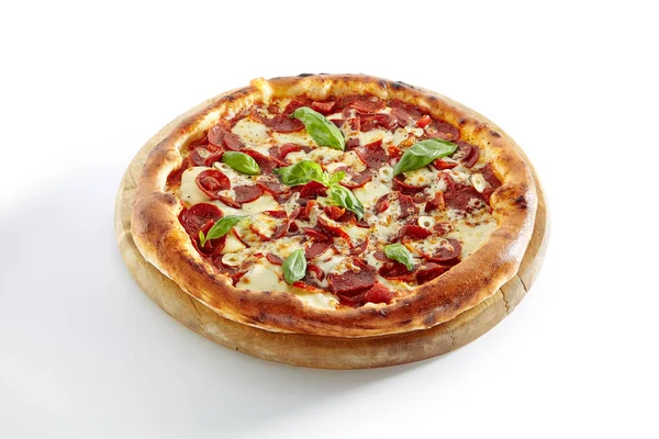 Hot Pizza Diabolo Jalapeno Pepper Mozzarella Cheese Salami Garlic Tomato — Stock Photo, Image
