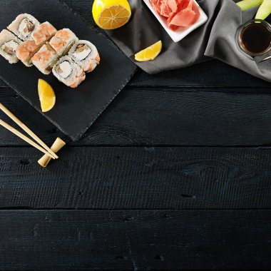 Karides Sushi Set Arka Plan, Çerçeve veya Mockup Top View
