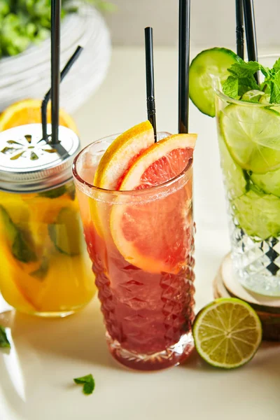 Grapefruit Lemonade in Glasses Close Up — Stock Photo, Image
