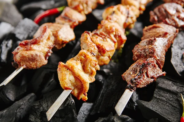 Set de Kebabs Shish o Colección Shashlik Barbacoa en Carbón — Foto de Stock