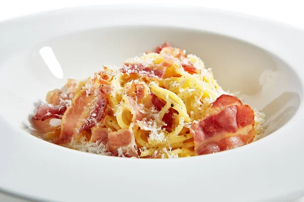 Macro Foto de Yummy Spaghetti Carbonara — Foto de Stock