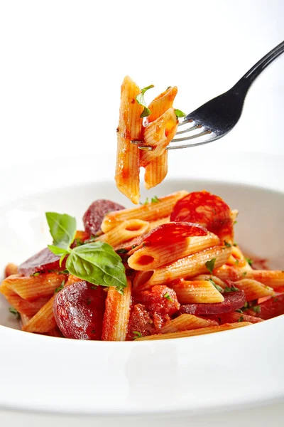 Italian Pasta with Salami — Stock Photo, Image