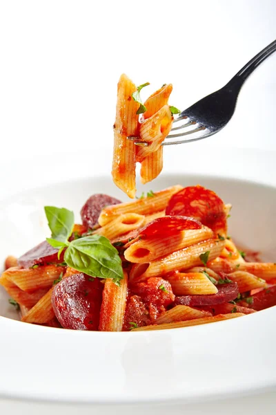 Italian Pasta with Salami Stock Picture