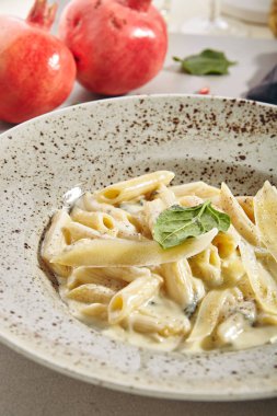 Makro Fotoğraf Penne Rigate 4 Peynirler İtalyan Makarna