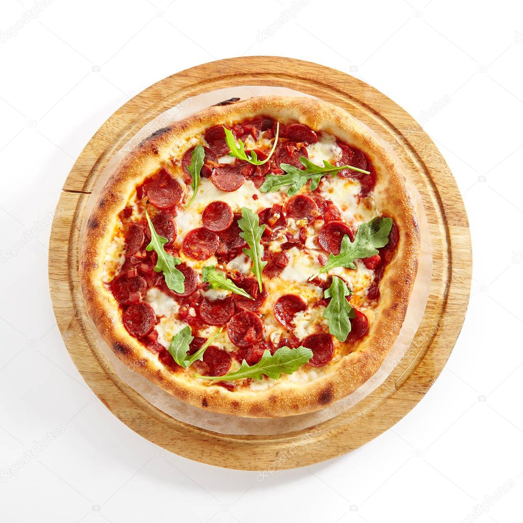 Pepperoni or Diabola Pizza with Salami, Chili Pepper Isolated on