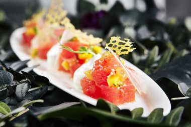 Tuna Fileto, Parmesa Güzel Hizmet Beyaz Restoran Tabağı