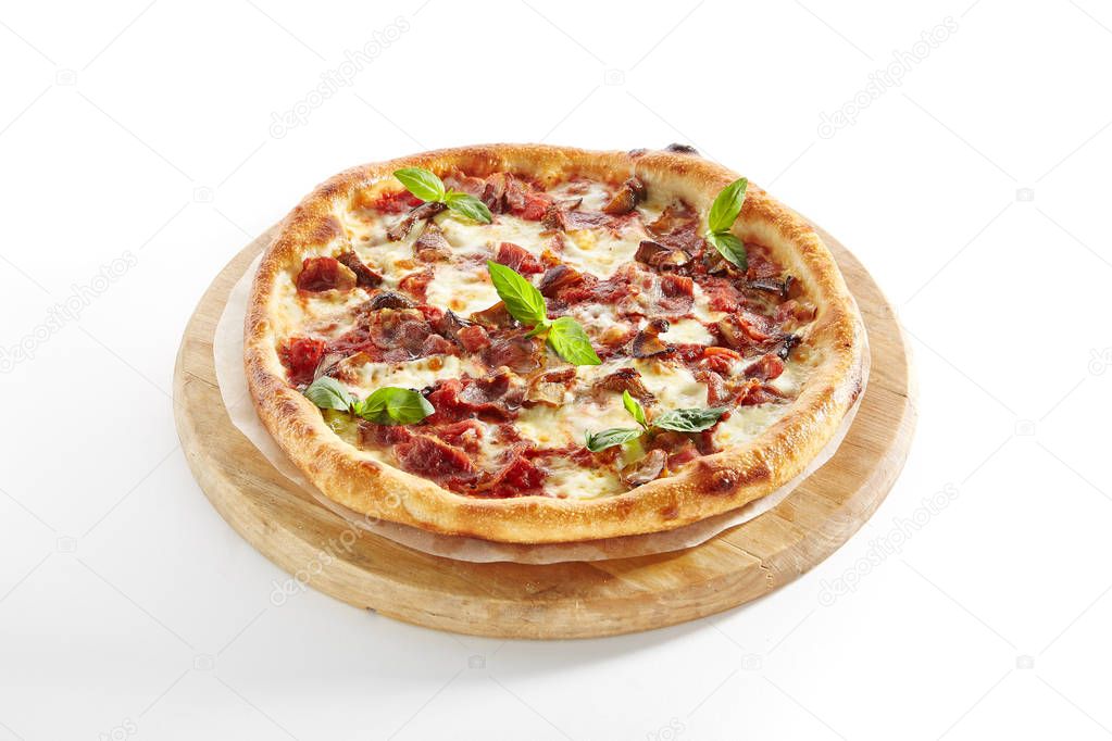 Canadian Pizza with Bacon Isolated on White Background