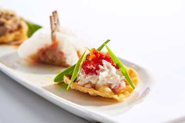 Deniz ürünleri çeşitleri closeup ile Taco