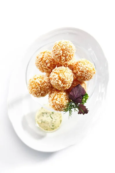 Breaded Cheese Balls with Mozzarella, Cottage Cheese and Tartar — Stock Photo, Image