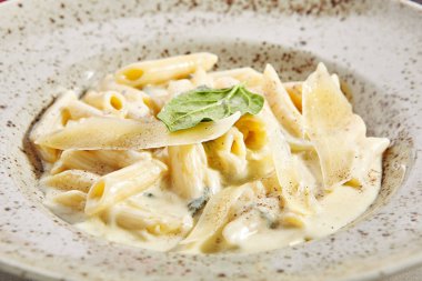 Makro Fotoğraf Penne Rigate 4 Peynirler İtalyan Makarna