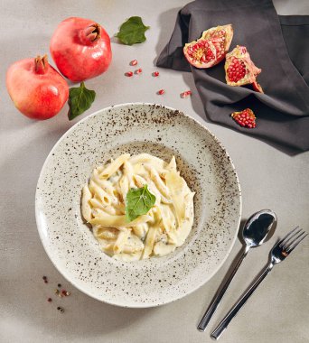 Makro Fotoğraf Penne Rigate 4 Peynirler İtalyan Makarna