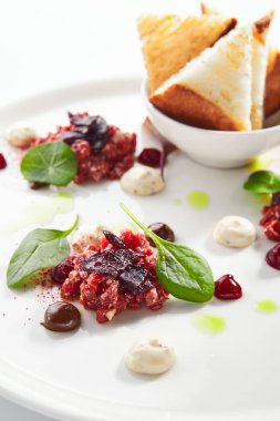 Sığır Tartar sos ve kızarmış ekmek