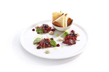 Sığır Tartar sos ve tost ekmek closeup